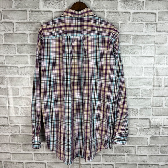 Peter Millar Baby Blue & Purple Plaid Long Sleeve Button Down Shirt Mens Large - Picture 4 of 7